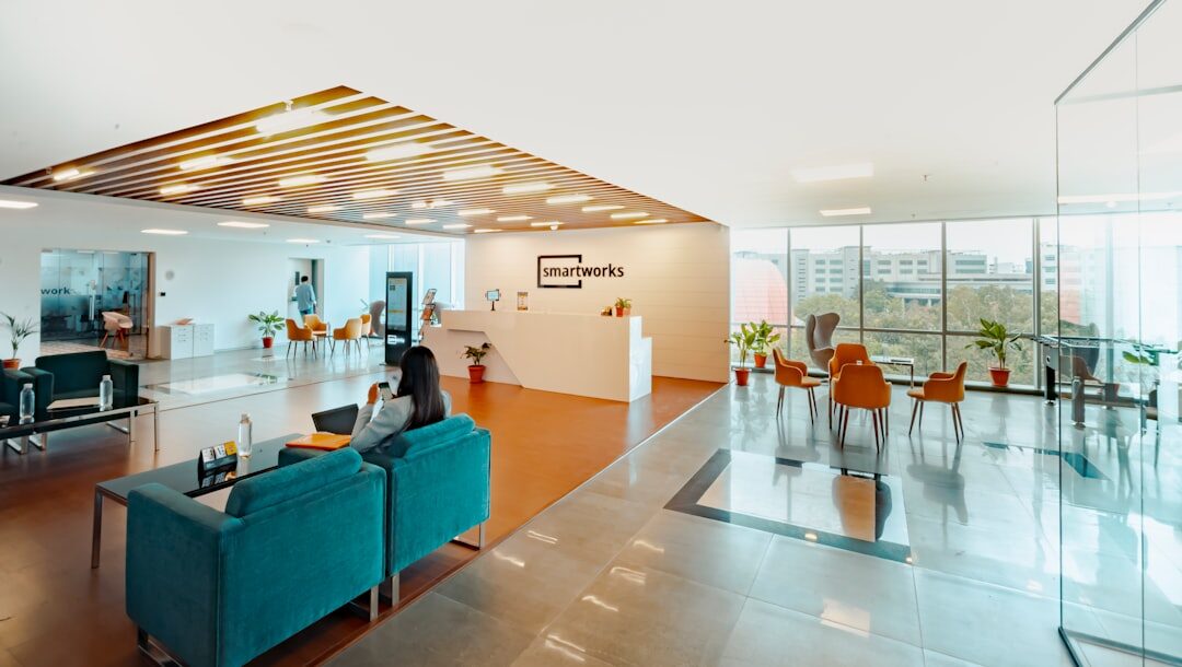 Bright open-plan office reception area